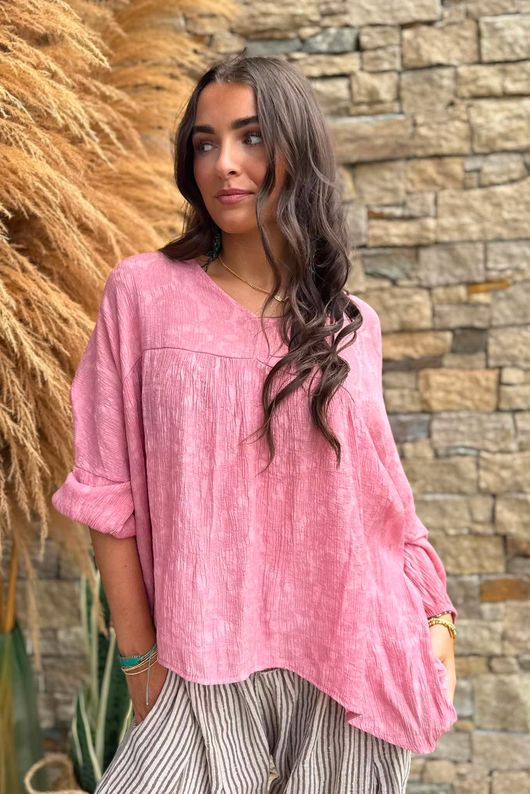 Kiti Paisley Damask Artist Smock Indian Pink